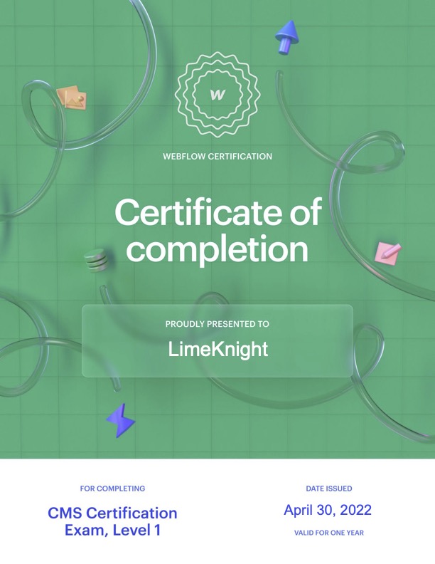 Webflow certificate of completion - CMS